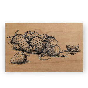 House Mouse Vintage 1999 Sleeping With Strawberries Wood & Rubber Stamp 404 H